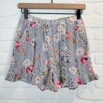Dance & Marvel Blue Floral Pull-On Shorts Eyelet Lace Ruffle Trim Pockets Small Photo 0