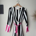 We Are‎ Leone Dress Silk Contrast Maxi Cardigan Striped Belted Long Sleeve S/M Black Photo 3