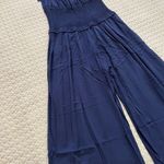 Tory Burch NWOT Smocked Shoulder-Tie Jumpsuit Size XS Navy Blue Photo 4