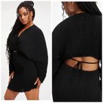 Good American  Black Pleated Mini Dress Dramatic Sleeves Open Back 1/2 Photo 2