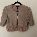 BCBGMAXAZRIA NWT BCBG Sequin Embellished Jacket with Ruffle Hem Size S Photo 3