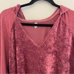 Free People Burgundy Velvet Lounge Oversized Hoodie Size Small Photo 2