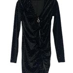 ZARA  Trafaluc Glitter Dot Black Velvet Bodycon Ruffle Dress Small Photo 3