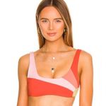 l*space L* Lizzie Bikini Top in Starburst Womens M Red Colorblock Scoop Neck Retro Photo 0
