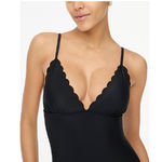J.Crew NWT  Scalloped One-Piece Swimsuit in Solid Black BF041 Women's M Photo 1