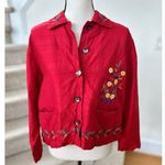 Chico's Vintage  Red Silk Rajasthani India Embroidered Mirror Elephant Jacket Photo 0