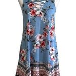 Three Pink Hearts Blue Floral Sleeveless Handkerchief Tunic Top Dress XS NEW Photo 0
