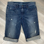 Loft Ann Taylor Boyfriend Jean Shorts Blue 0 Bermuda Distressed Photo 0