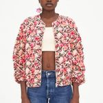 ZARA Floral Bomber Jacket Womens Size M Pink floral bomber Jacket Full Zip Up Photo 8
