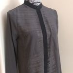 Sheer gray tunic top with black trim Photo 2