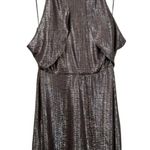 H by Halston Halston Metallic Fit & Flare Midi Dress Women's 8 Gunmetal Silver Cocktail Party Photo 0