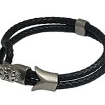 The Row Steeltime Dragon Double Braided Leather Bracelet Black Silver Unisex Photo 12