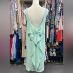 Everly  Chiffon Seafoam Green Waterfall Bow Back Dress Photo 3
