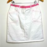 Loft Ann Taylor  Stretch White Denim Skirt Women’s Size 6 Pink Gingham Trim Photo 0