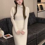 Cream Ivory Japanese Turtleneck Puffy Sleeves Knitted Sweater Blouse Shirt Top Photo 4