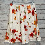 LIBERTE (by Emanuel) Skirt Linen Pleated White & Orange Floral Print Photo 0
