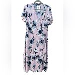 Chris & Carol Women's Size 2X Pink Blue Floral Wrap Below Knee Comfy Dress NWT Photo 3