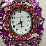 Cici and Faye Quartz Ladies Watch 34mm crystal purple floral cuff bracelet runs Photo 1
