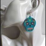 Sugar Skull Day of the Dead Dangle Earrings Blue Photo 4