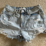 Altar'd State Light Blue Distressed Denim Shorts Photo 0