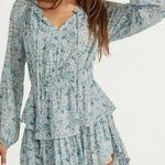 Love Shack Fancy  Popover Dress Blue Floral Ruffle Tiered Long Sleeve Mini Small Photo 0