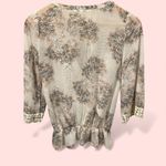 Daniel Rainn Cute creamy floral sheer crochet trim elastic waist tie neck boho blouse Photo 1