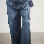 Good Luck Gem  Satin High Rise Wide Leg Cargo Pants Size L Photo 0