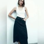 ZARA  High Rise Five Pocket Denim Midi Fishtail Skirt Dark Navy Blue Large Photo 2