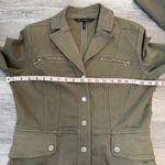 White House | Black Market olive military jacket ruffle back womens size 12 E32 Photo 2