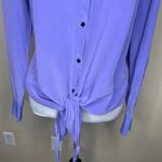 Antonio Melani 100% Silk Purple Collared Button Tie Front Long Sleeve Blouse L Photo 3