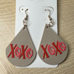 Handmade Faux Leather XOXO Teardrop Earrings - Gray and Red Photo 0