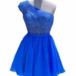 La Femme One Shoulder Embroidered Mini Dress Photo 0