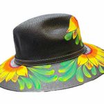 HAT MEXICAN Artisanal Hand Painted Fedora Sunflower Sombrero Panama Bohon Black Photo 8