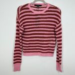 VERO MODA  Pink Brown Striped Open Knit Cropped Pullover Sweater XS NWT Beach Photo 2