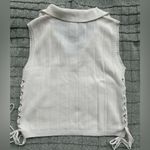 Storia  Cream Ribbed Polo Tank Top with Tie Front Photo 2
