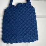 Vintage Crochet Handcrafted Wood Button Blue Handbag 1970s Photo 7