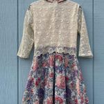 Collared dress with sheer embroidered lace sleeves and pleated skirt Size 6 Photo 4