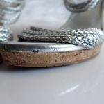 BCBGMAXAZRIA BCBG Paris Metallic Silver Faux Leather Woven Rope Strappy Cork Open Toe Wedges Photo 5