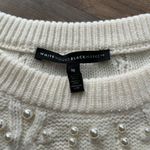 White House | Black Market WHBM cream crew neck sweater with a geometric cable knit pattern and faux pearl Photo 3