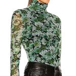 Ganni Floral Mesh Turtleneck Top kelly green Long Sleeve Size 36 Photo 0