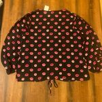 Cato  NWT Black and Pink Lip Puff Sleeve Top with Ruched Tie Front Elastic sleeve Photo 6