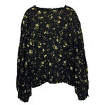Lost + Wander Daisy Floral Long Sleeve Crop Top 2X Black Smocked Ruffle V-Neck Photo 5