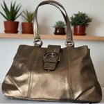 Coach Metallic Bronze Leather Buckle Shoulder Bag Satchel Handbag Purse Photo 2