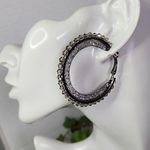 Gunmetal Hoop Earrings with Mesh Filled Crystals and Smokey Grey Stones Black Photo 6