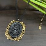 Vintage Sweet Romance USA Black Cameo Pendant Lace Choker Necklace Photo 2