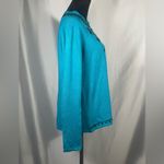 DLG Women's Large Sweater Turquoise Black Floral Embroidered Long Sleeve Sz L Blue Photo 3