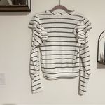 Evereve  Tory Pullover Crewneck Sweater Ruffle Puff Sleeve Gray White Size Small Photo 1