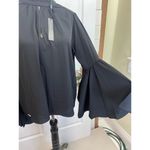 T Tahari  Blouse Womens Size S Black Mock Neck Keyhole Large Bell Sleeve Chic Photo 6