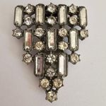 Vintage Large Dress Clip Silver tone metal clear rhinestones Photo 0