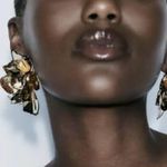 ZARA NWT❗️ Enamelled Floral Earrings Gold Black metal Metallic Photo 9